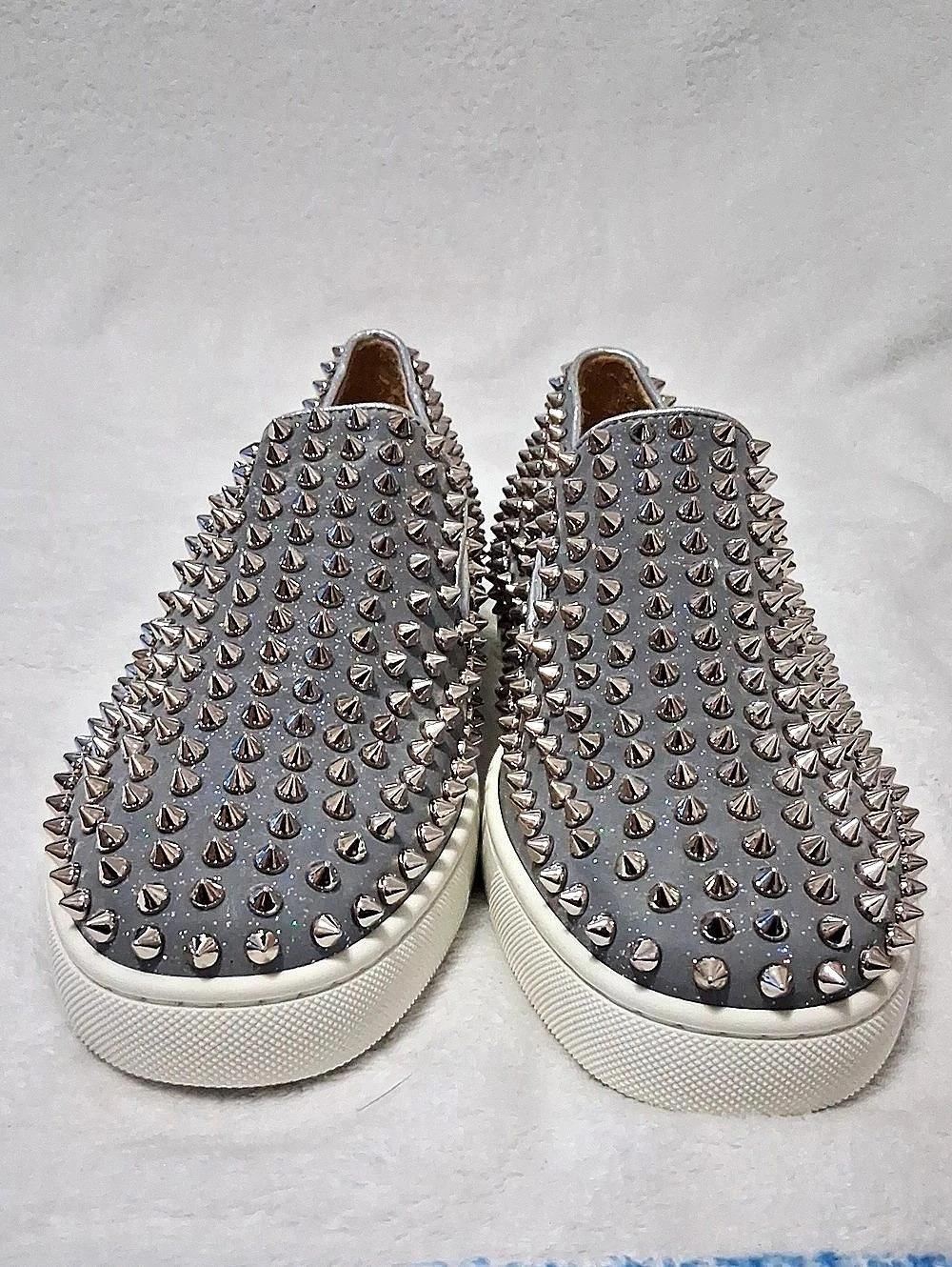 Christian Louboutin Roller Boat Spiked Slip-On Sneaker Sneakers Gray & White